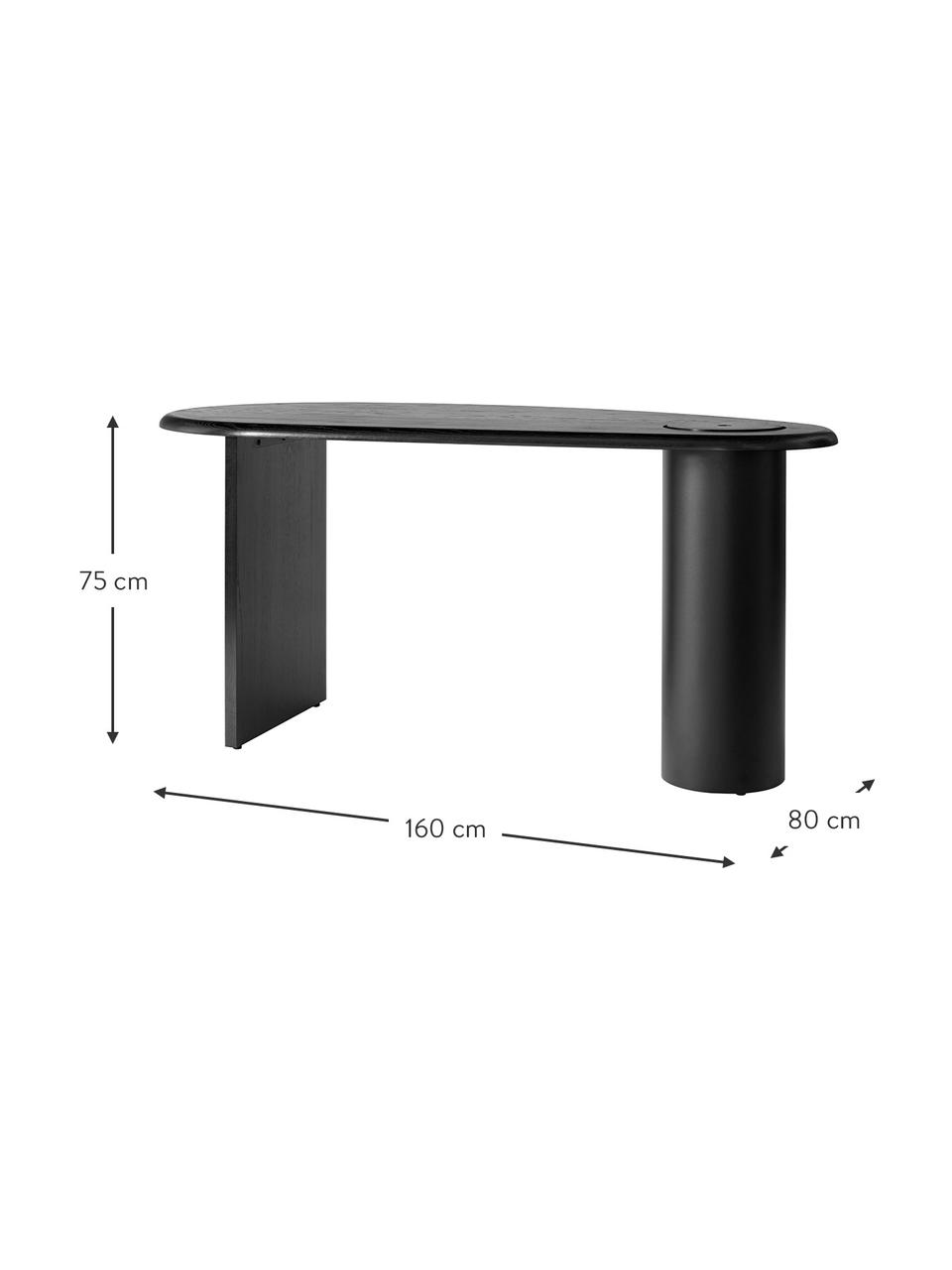Schreibtisch Eclipse in Schwarz, Tischplatte: Eichenholz, massiv und ge, Gestell: Stahl, beschichtet, Eichenholz, schwarz geölt, B 160 x T 80 cm