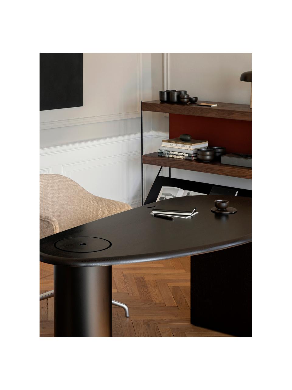 Schreibtisch Eclipse in Schwarz, Tischplatte: Eichenholz, massiv und ge, Gestell: Stahl, beschichtet, Eichenholz, schwarz geölt, B 160 x T 80 cm