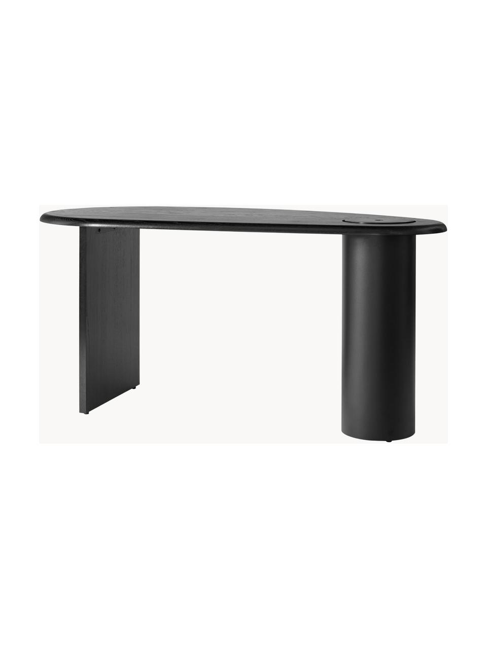 Bureau Eclipse, Tafelblad: massief eikenhout en geol, Frame: gecoat staal, Zwart, B 160 x D 80 cm