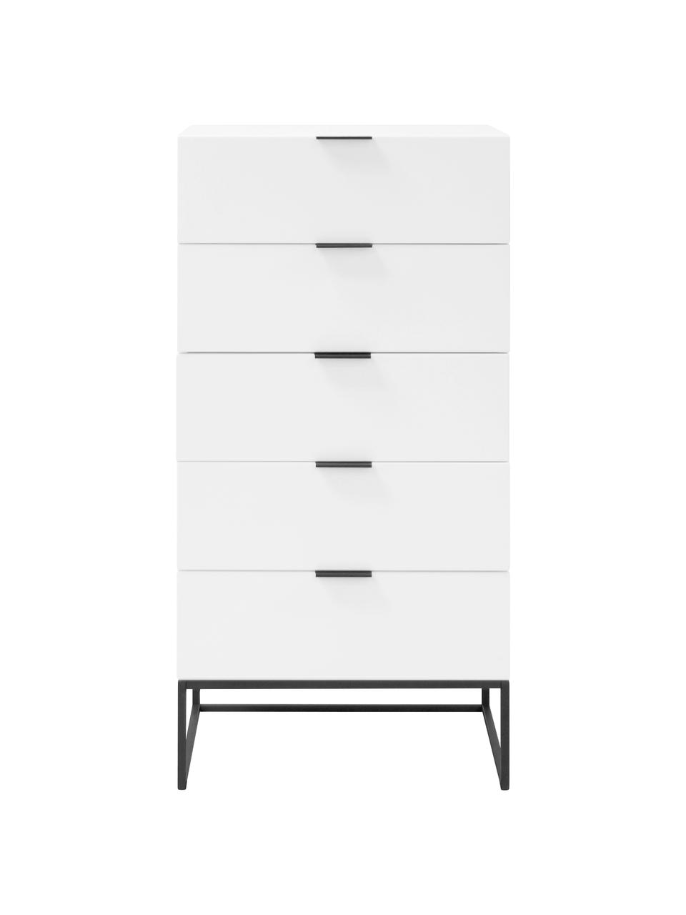 Weisses Highboard Kobe mit Schubladen, Korpus: Weiss, matt Gestell und Griffe: Schwarz, matt, 60 x 120 cm