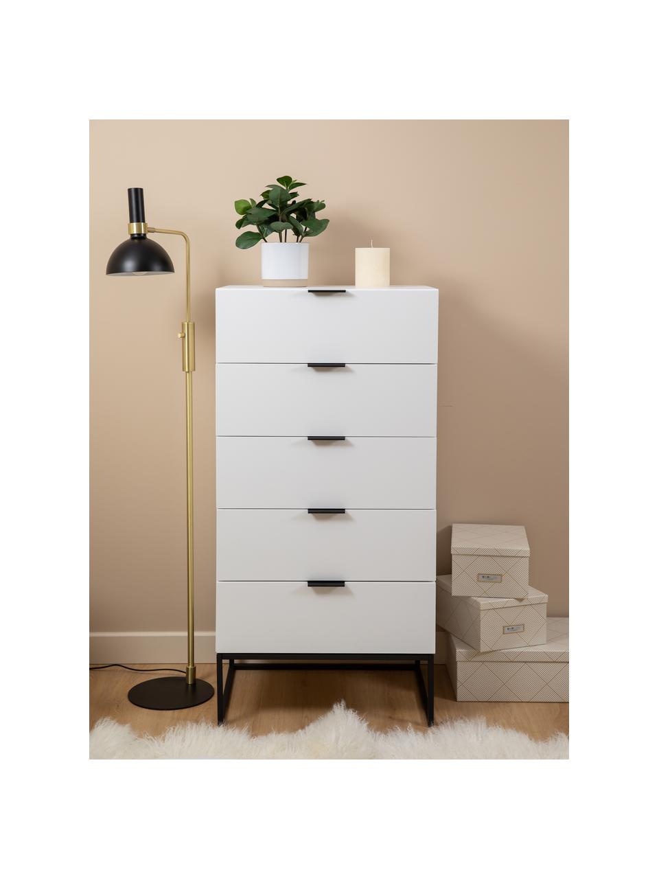 Weisses Highboard Kobe mit Schubladen, Korpus: Weiss, matt Gestell und Griffe: Schwarz, matt, 60 x 120 cm