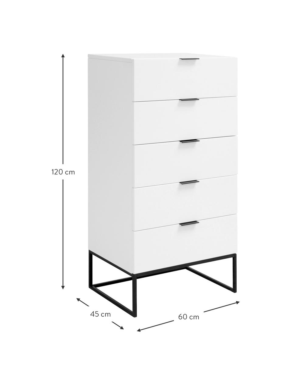 Weisses Highboard Kobe mit Schubladen, Korpus: Weiss, matt Gestell und Griffe: Schwarz, matt, 60 x 120 cm