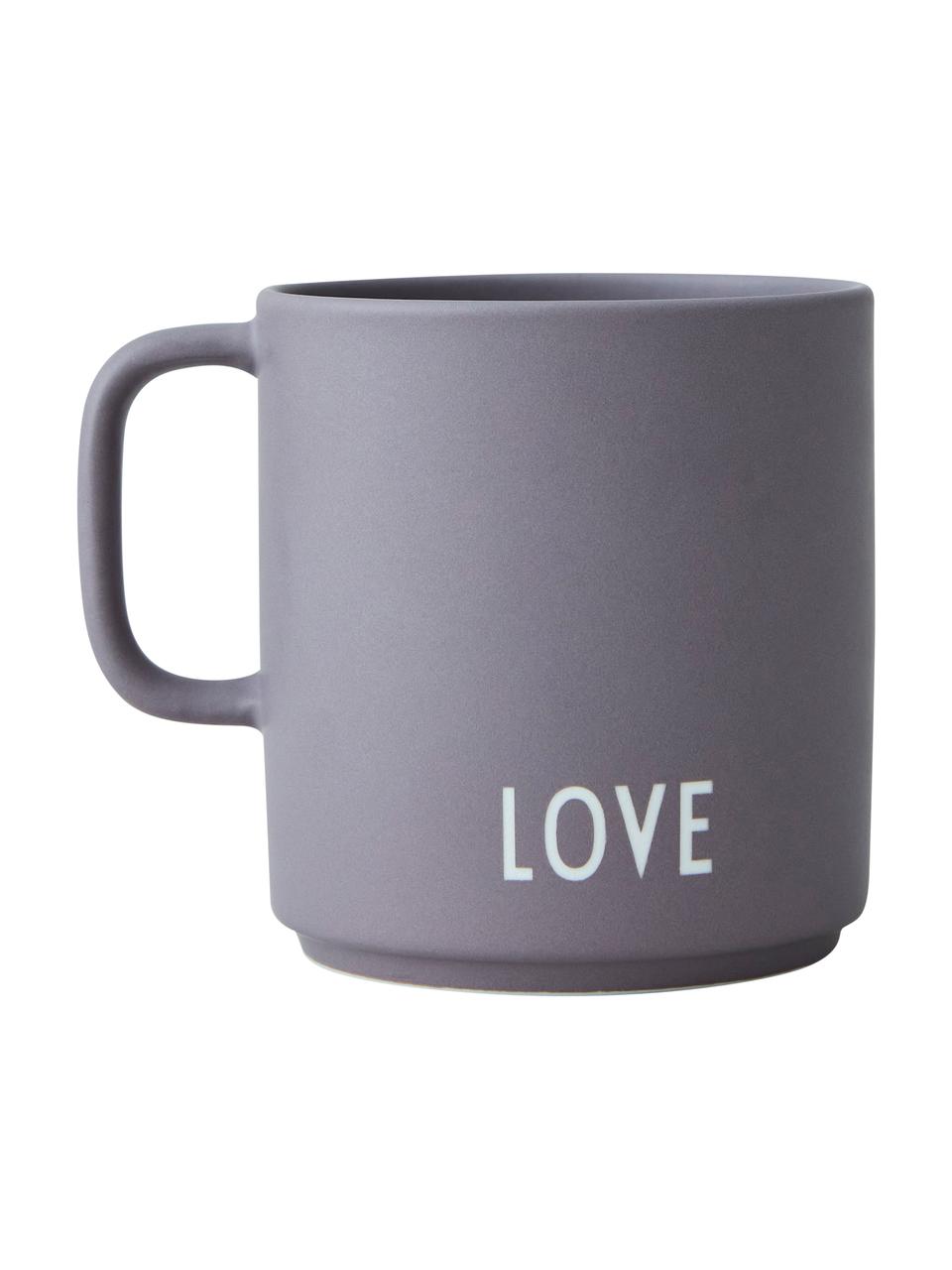 Tasse à café design en porcelaine Favourite avec lettrage GRANDMOM/LOVE, Lilas foncé, mat, blanc