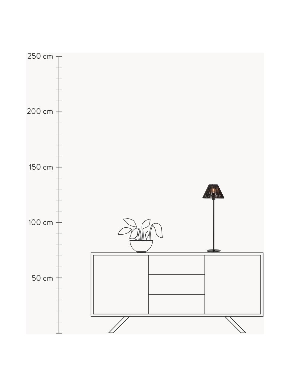 Lámpara de mesa grande de mimbre Corda, Pantalla: malla de papel, Estructura: metal recubierto, Cable: plástico, Negro, Ø 20 x Al 62 cm