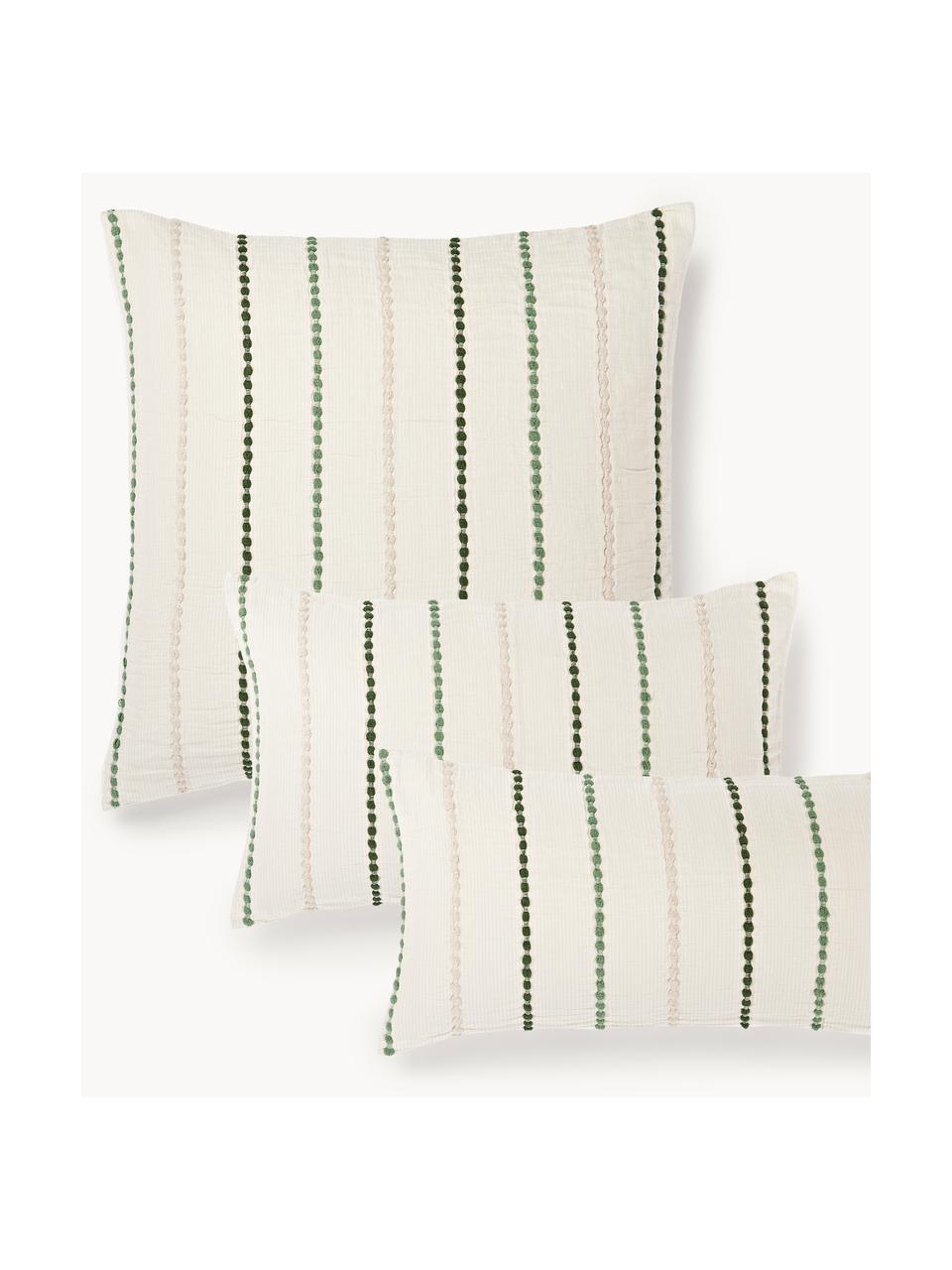 Taie d'oreiller en percale de coton Arabella, Tons verts, blanc crème, larg. 50 x long. 70 cm