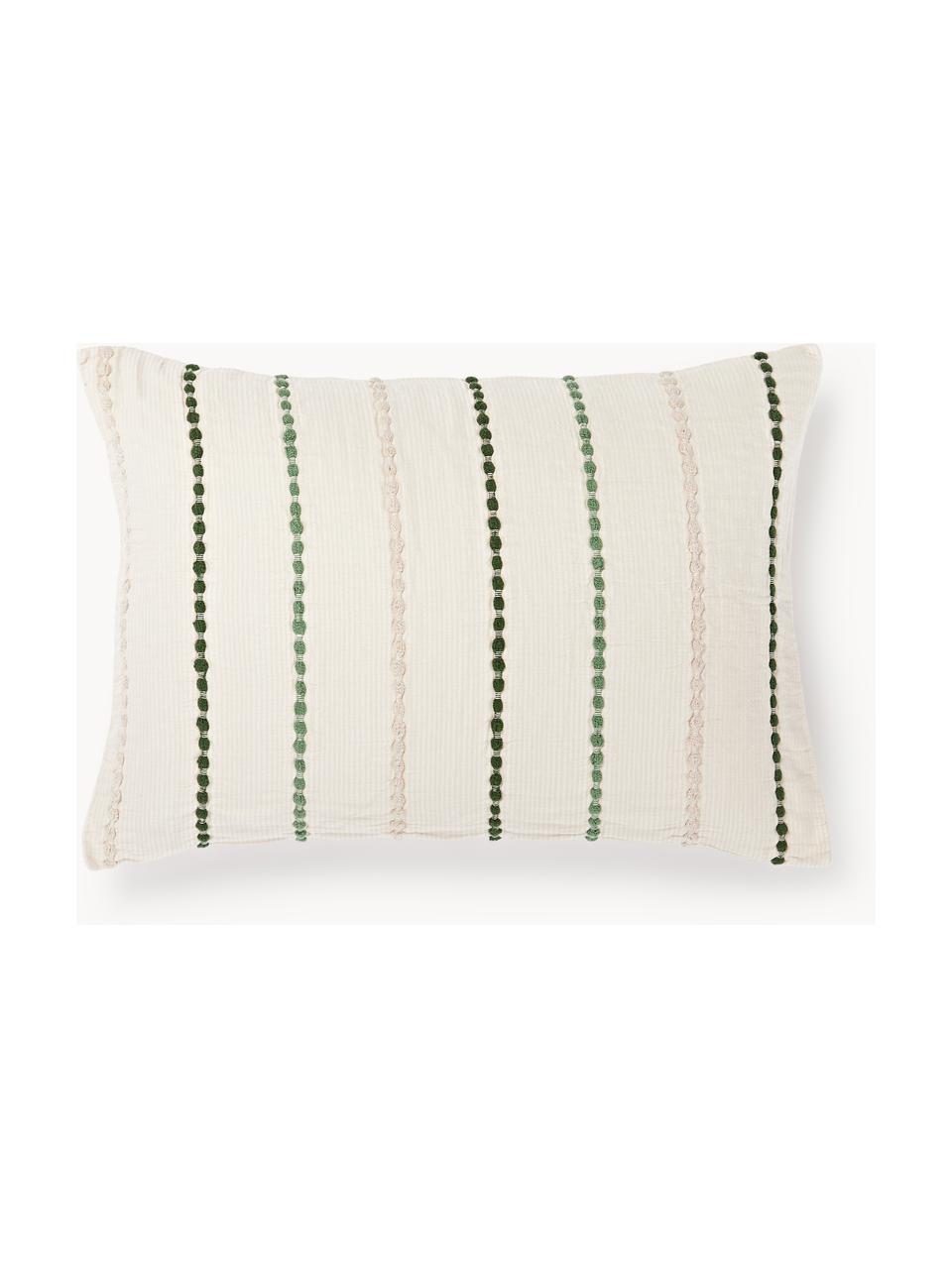 Taie d'oreiller en percale de coton Arabella, Tons verts, blanc crème, larg. 50 x long. 70 cm