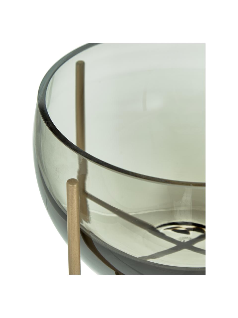 Bol de diseño Échasse, Bol: vidrio, Estructura: latón, cepillado, Latón, gris, Ø 15 x Al 15 cm
