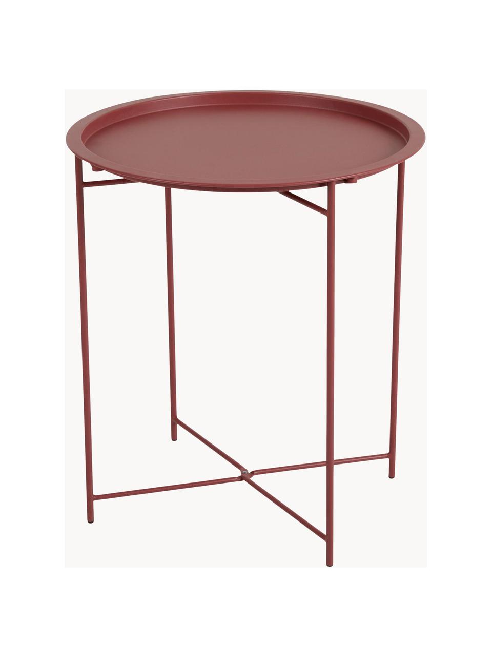 Mesa auxiliar con bandeja redonda de metal Sangro, Metal pintado en polvo, Rojo indio, Ø 46 x Al 52 cm