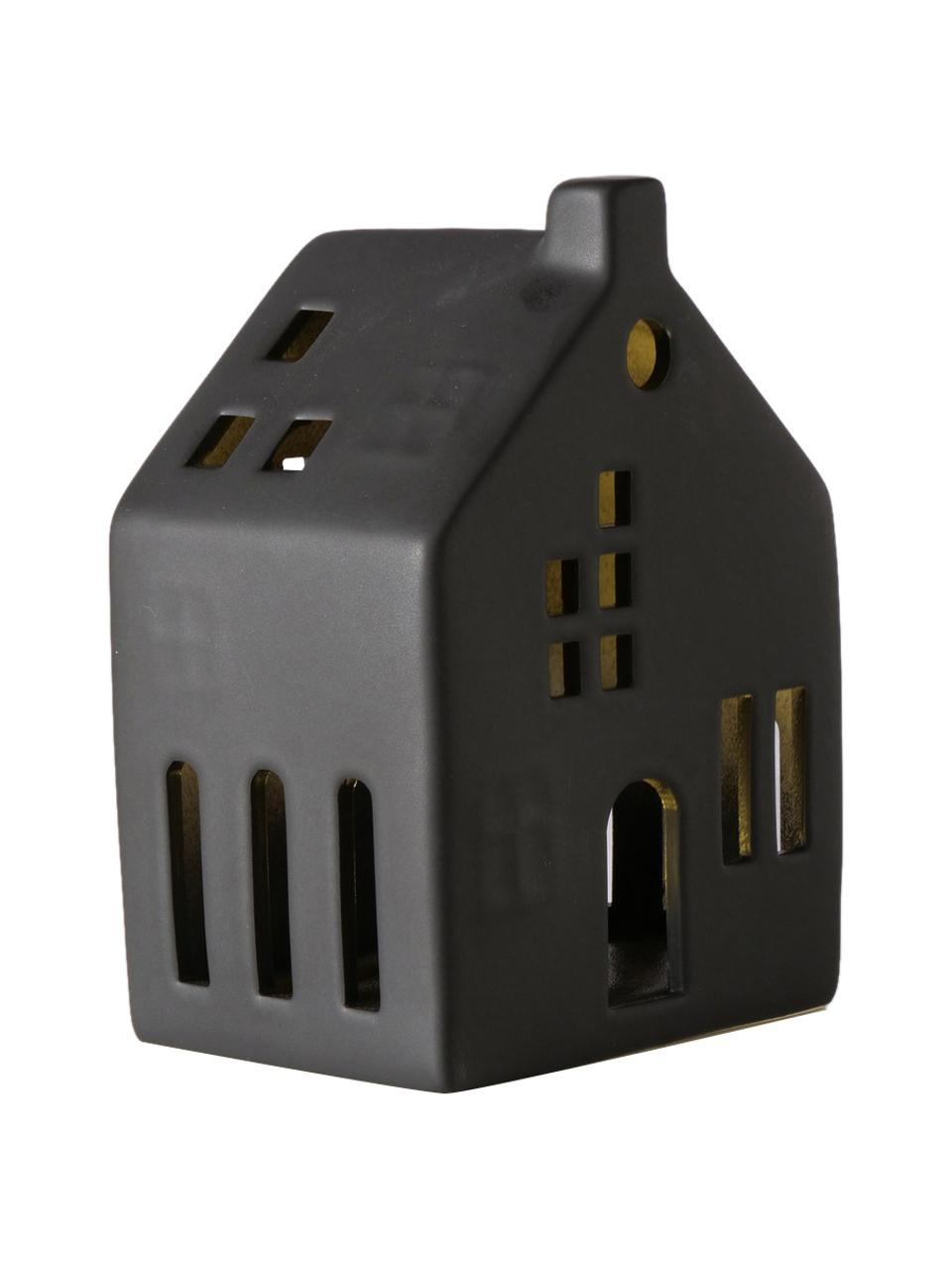 LED-Lichthaus Hygga aus Porzellan, H 14 cm, Porzellan, Schwarz, B 10 x H 14 cm