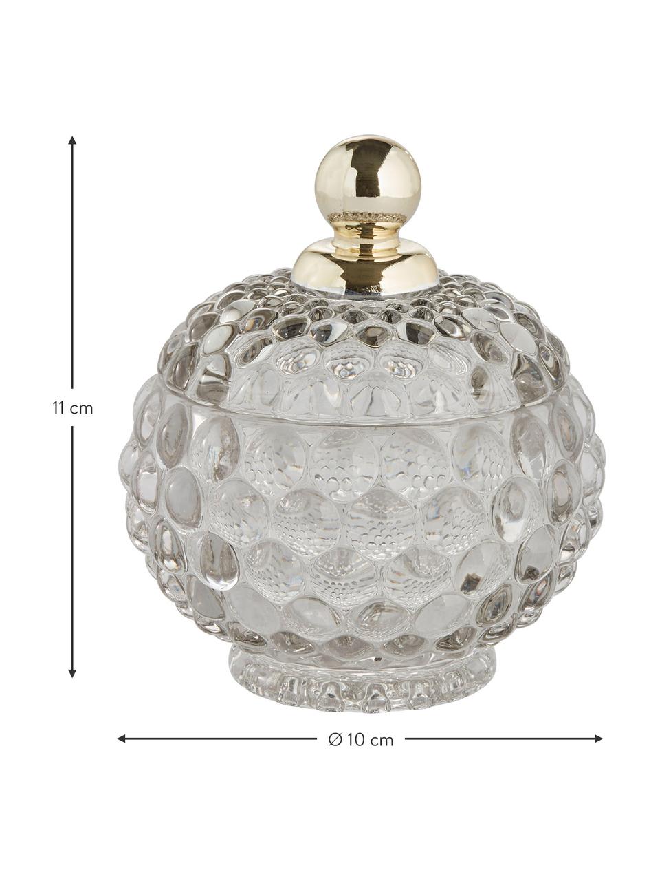 Kleine Kugel-Aufbewahrungsdose Miya, Glas, Hellgrau, Goldfarben, Ø 10 x H 11 cm