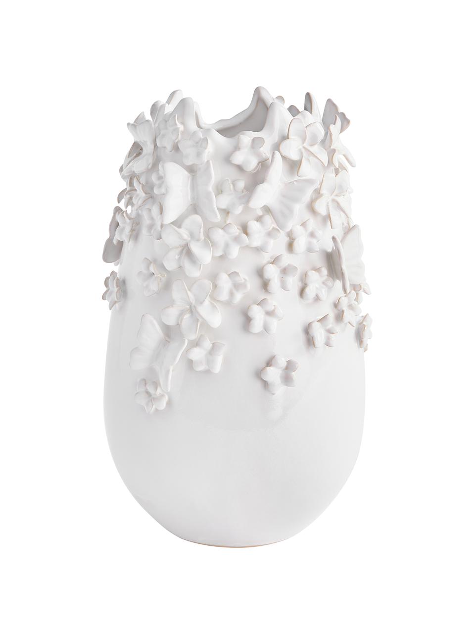 Jarrón con relieve Daphne, Gres pintado, Blanco, Ø 23 x Al 35 cm