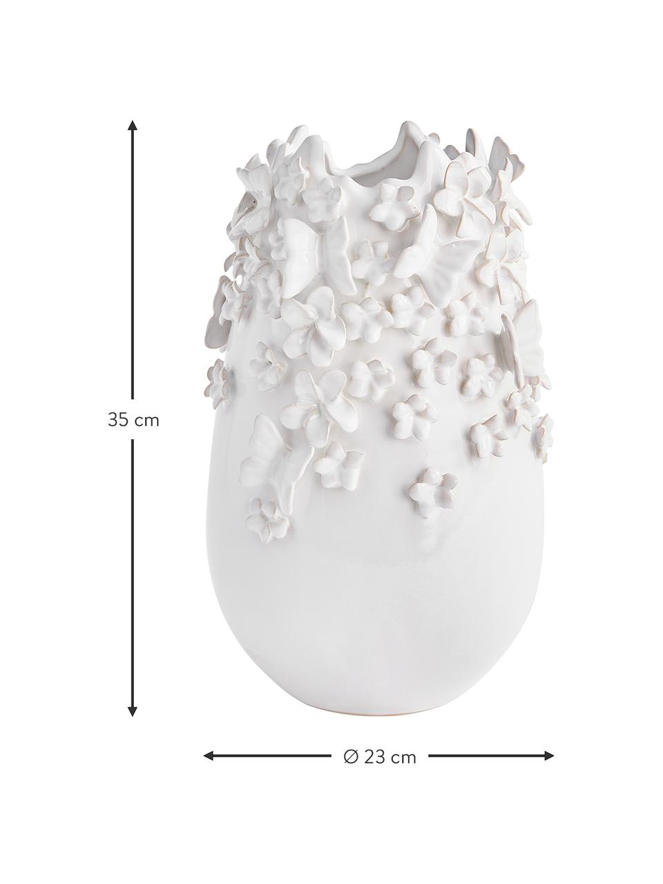 Steingut-Vase Daphne mit 3D-Verzierung, Steingut, lackiert, Weiß, Ø 23 cm x H 35 cm