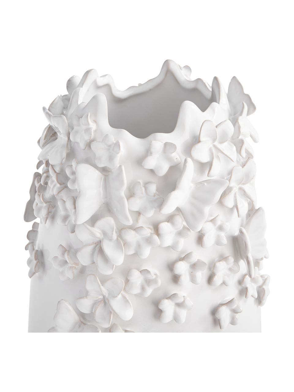 Vase Daphne mit 3D-Verzierung, Steingut, lackiert, Weiss, Ø 23 cm x H 35 cm