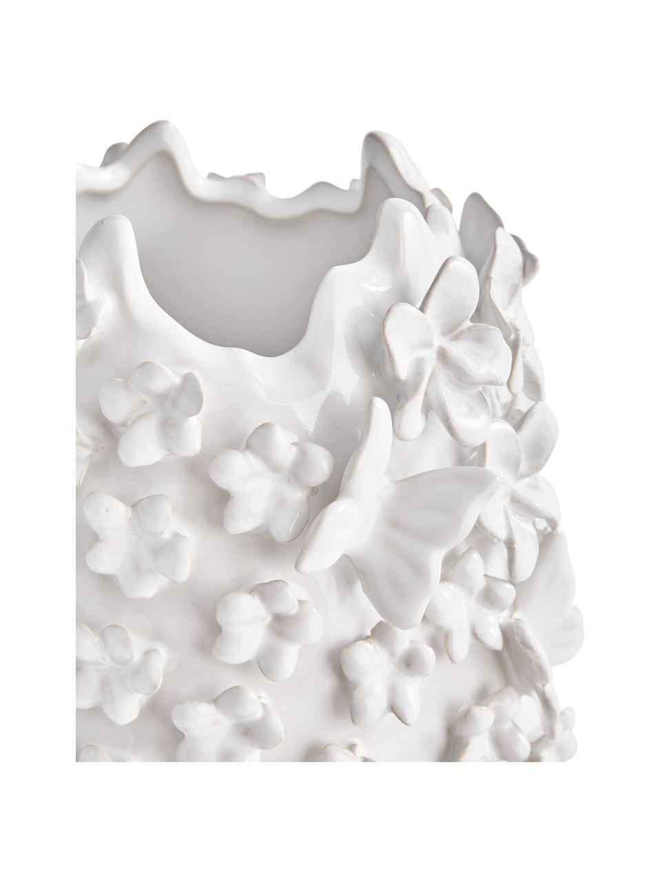 Jarrón con relieve Daphne, Gres pintado, Blanco, Ø 23 x Al 35 cm