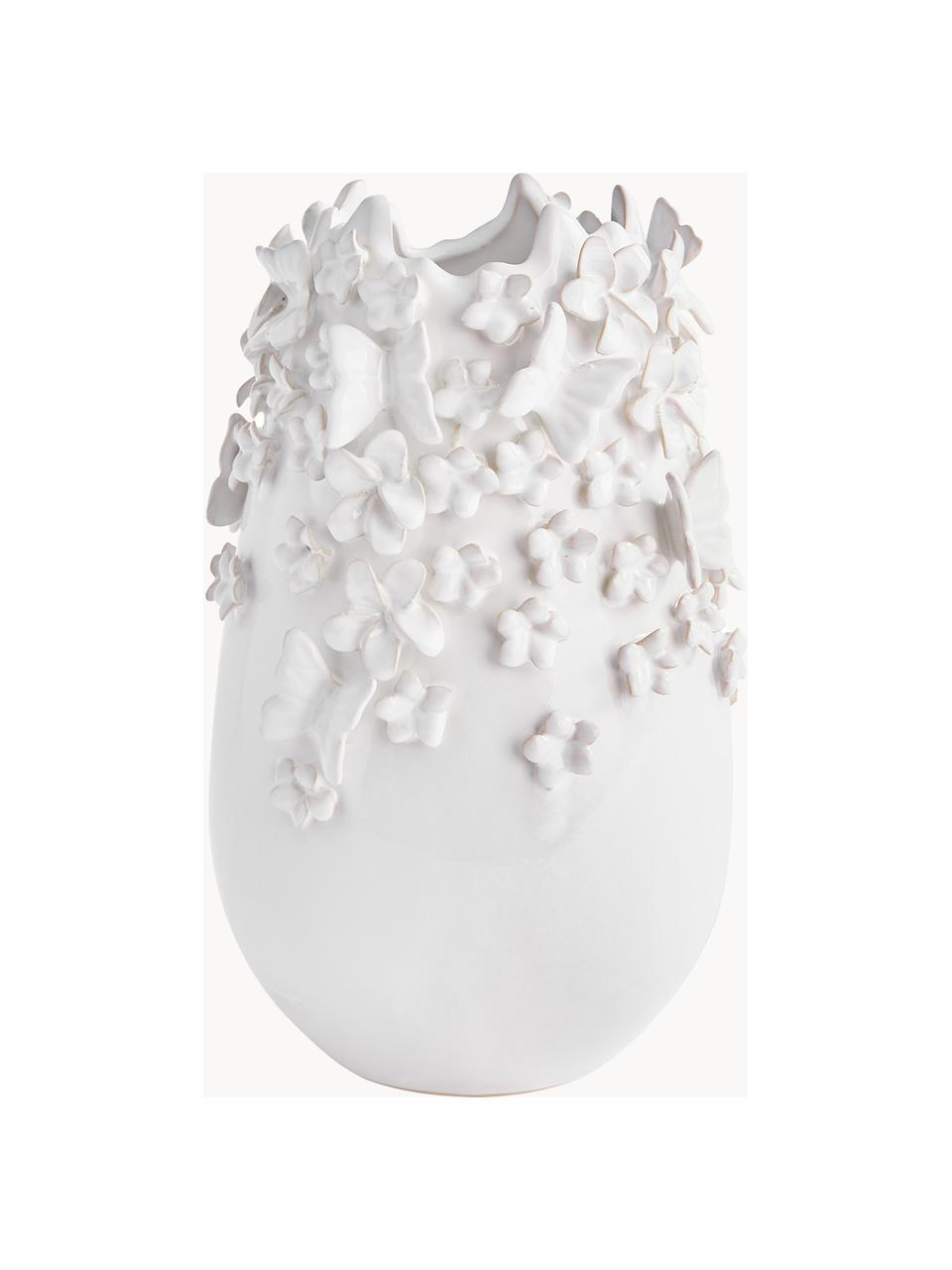 Vaso con decoro 3D Daphne, Gres laccato, Bianco, Ø 23 x Alt. 35 cm