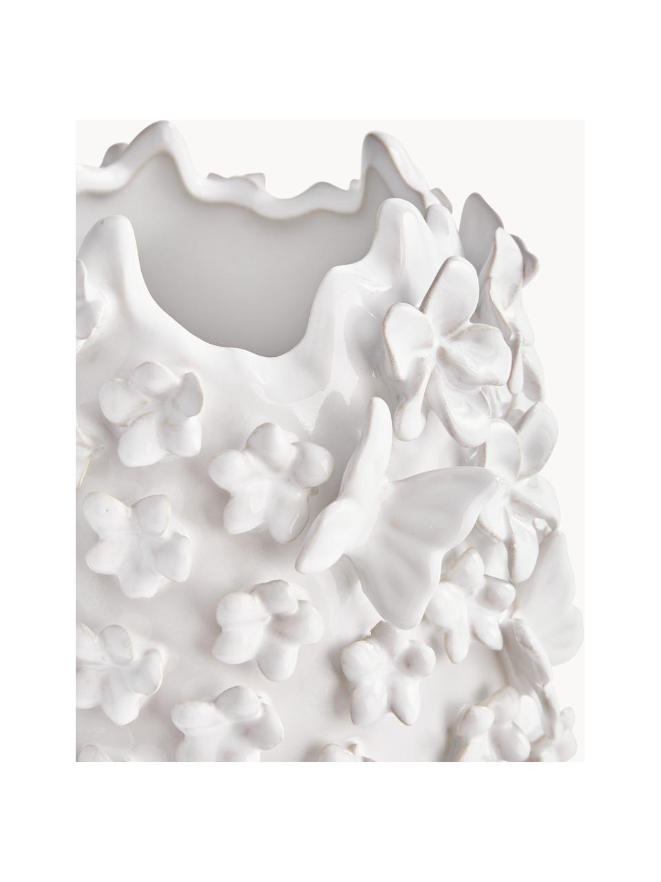 Jarrón con relieve en 3D Daphne, 35 cm, Gres pintado, Blanco, Ø 23 x Al 35 cm