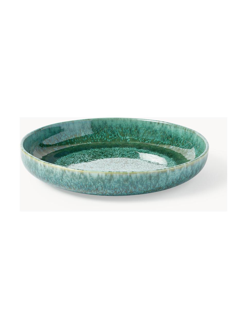 Set 12 stoviglie fatte a mano con smalto reattivo Pam, 4 persone, Gres, Verde salvia, 4 persone (12 pz)