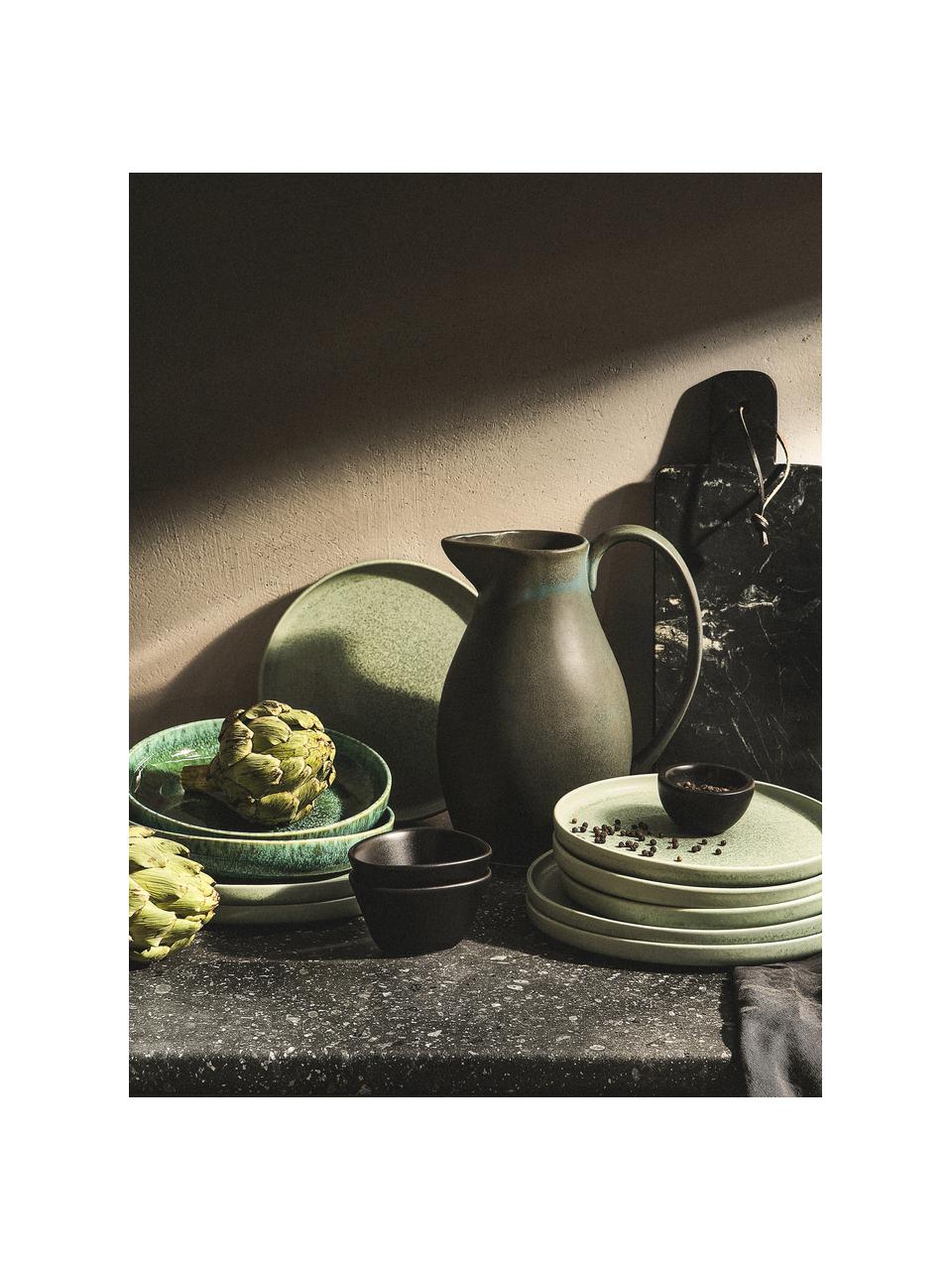 Vajilla artesanal con esmalte reactivo Pam, 4 comensales (12 pzas.), Cerámica de gres, Verde salvia, 4 comensales (12 pzas.)