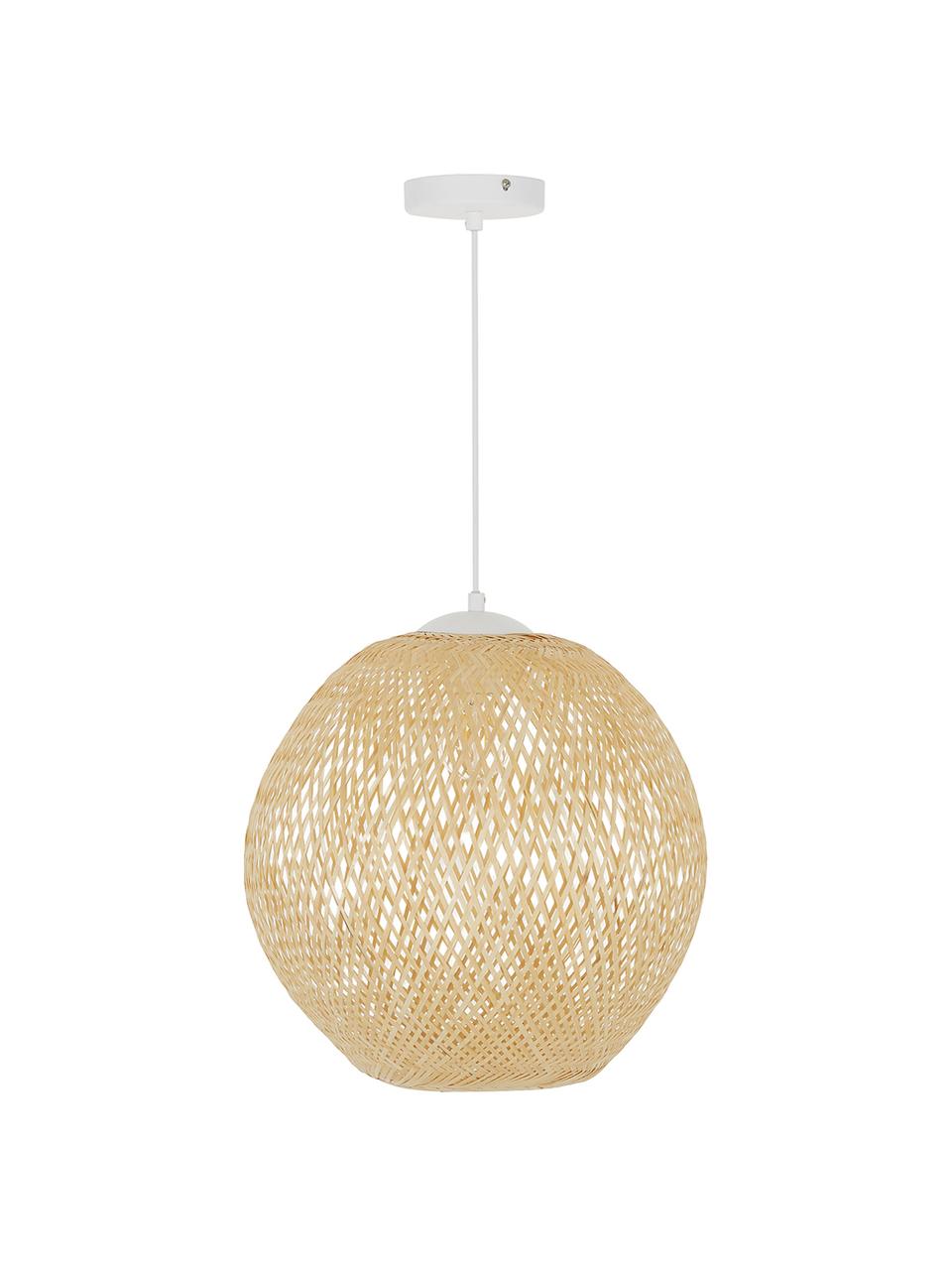 Lampa wisząca z drewna bambusowego Jess, Klosz: drewno bambusowe Osłona mocowania sufitowego i stelaż lampy: biały, matow, Ø 40 x W 39 cm