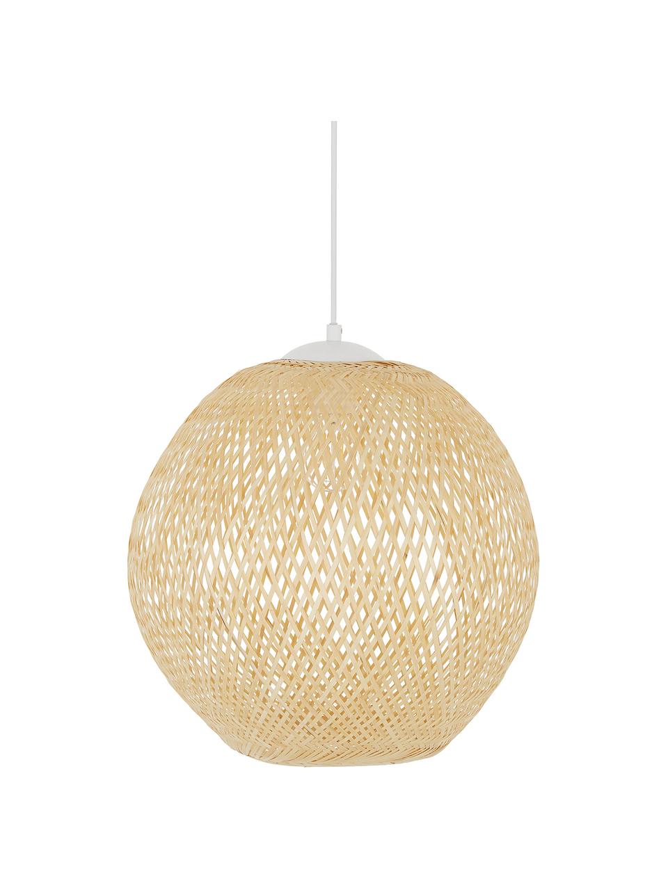 Suspension en bambou Jess, Abat-jour : bambou Rosace et corps de lampe : blanc, mat Câble : blanc