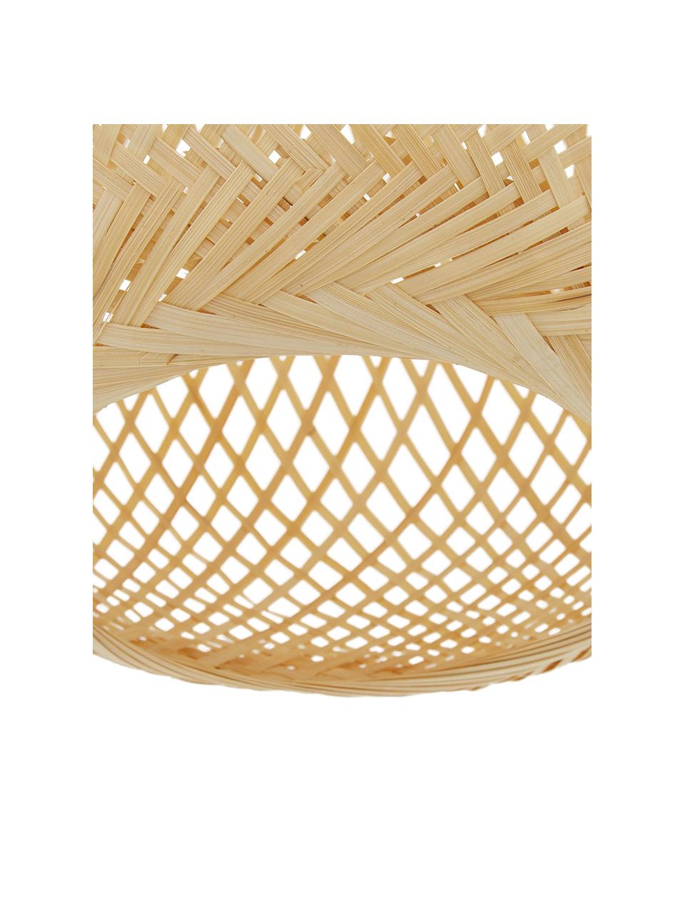 Závesná lampa z bambusu Eve, Tienidlo: bambus Stropný kryt a konštrukcia: matná biela Kábel: biela