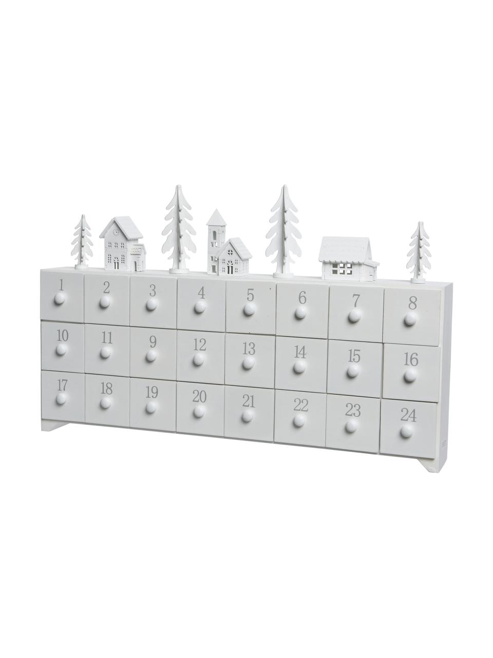 Adventskalender Snow in wit, Gecoat MDF, Wit, grijs, B 45 x H 28 cm