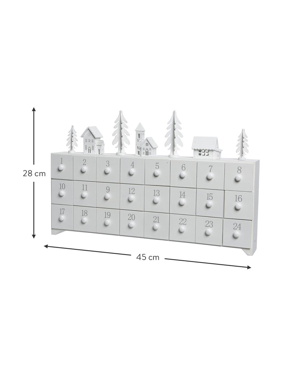 Adventskalender Snow in wit, Gecoat MDF, Wit, grijs, B 45 x H 28 cm