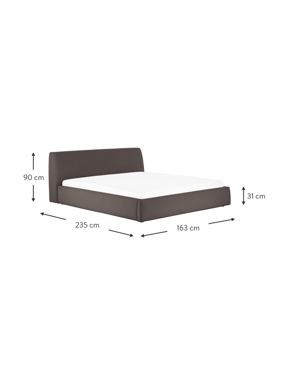 Polsterbett Cloud in Braun, Bezug: Fein strukturierter Webst, Korpus: Massives Kiefernholz, FSC, Webstoff Braun, B 140 x L 200 cm