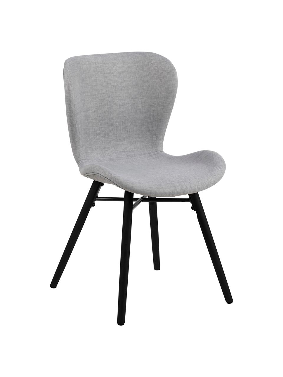Chaise rembourrée scandinave gris Batilda, 2 pièces, Tissu gris clair, noir