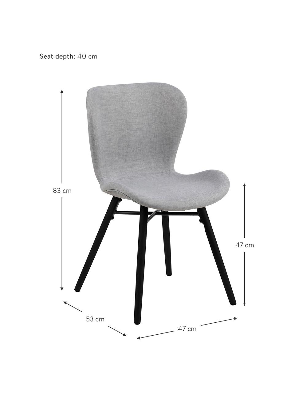 Gestoffeerde stoelen Batilda in lichtgrijs, 2 stuks, Bekleding: 100% polyester, Poten: rubberhout, gecoat, Geweven stof lichtgrijs, zwart, 47 x 53 cm