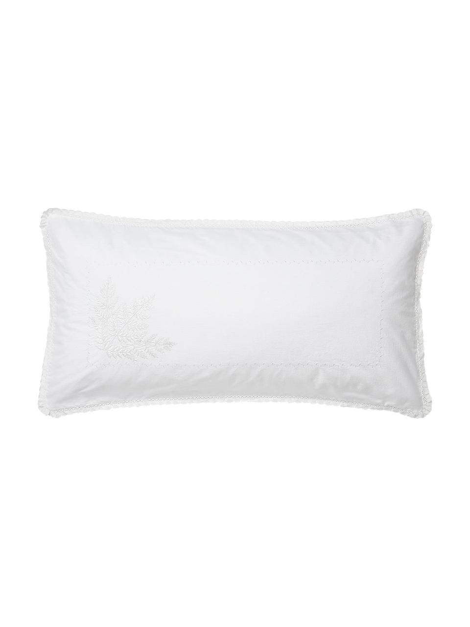 Baumwollperkal-Kopfkissenbezug Juliette mit Stickereien und Zierbordüre, Webart: Perkal Fadendichte 200 TC, Weiß, B 40 x L 80 cm