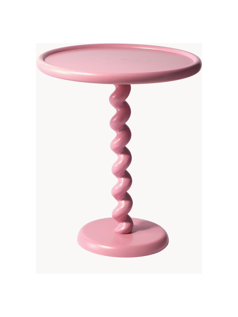 Tavolino rotondo Twister, Alluminio laccato a polvere, Rosa chiaro, Ø 46 x Alt. 56 cm