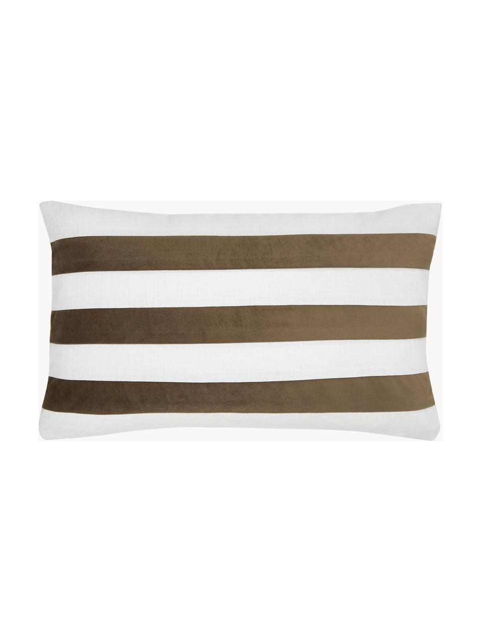 Housse de coussin en lin et velours Maui, Brun, blanc, larg. 30 x long. 50 cm