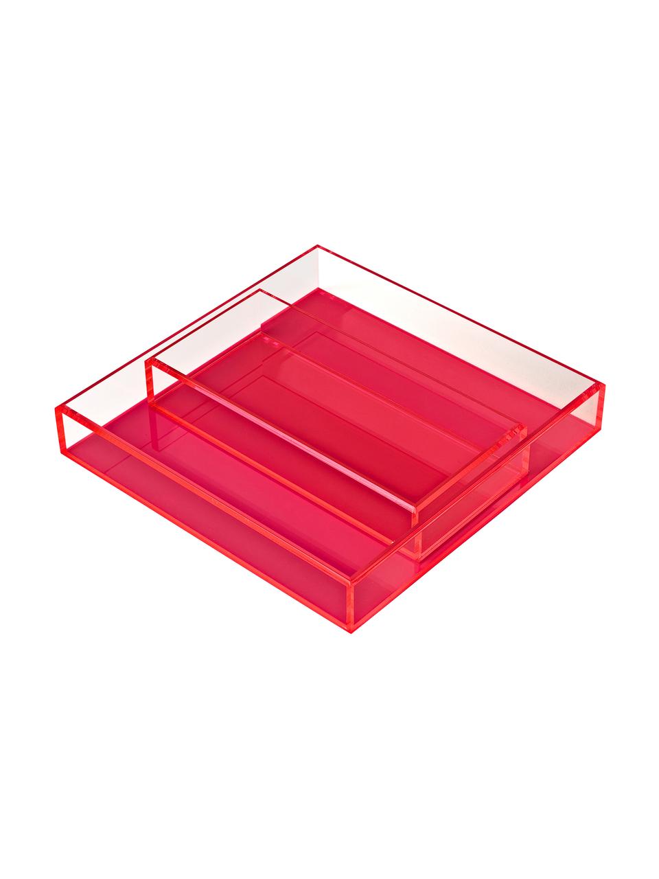 Set de bandejas decorativas Yuki, 2 pzas., Acrílico, Rosa transparente, Set de diferentes tamaños