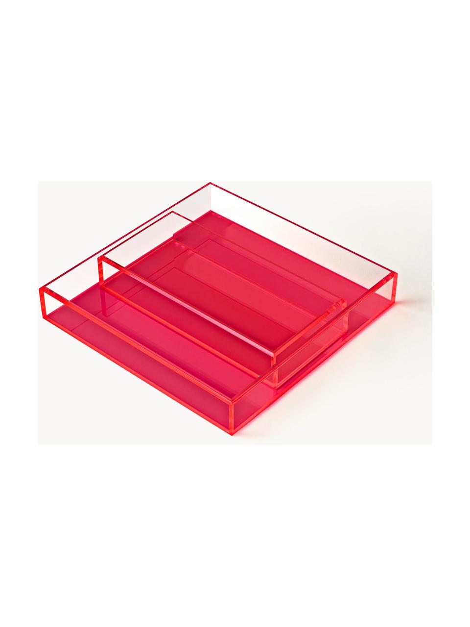 Decoratieve dienbladen Yuki, set van 2, Acrylglas, Koraalrood, Set met verschillende formaten