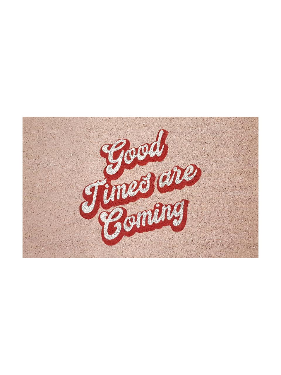 Felpudo Good Times, Parte superior: fibra de coco, Reverso: vinilo, Rosa, rojo, blanco, An 45 x L 75 cm