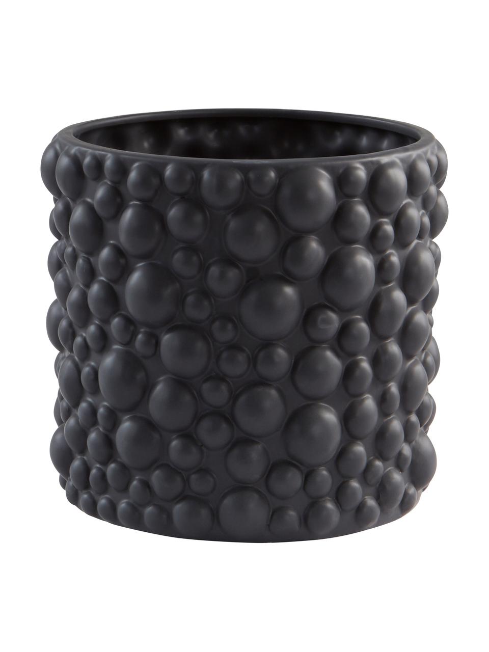 Cache-pot artisanal aspect bulle Zio, Céramique, Noir, Ø 22 x haut. 21 cm