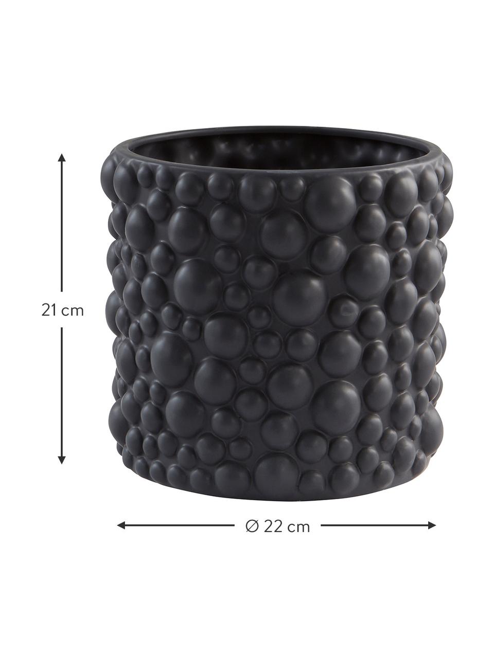 Handgefertigter Übertopf Zio in Blasen-Optik, Keramik, Schwarz, Ø 22 x H 21 cm