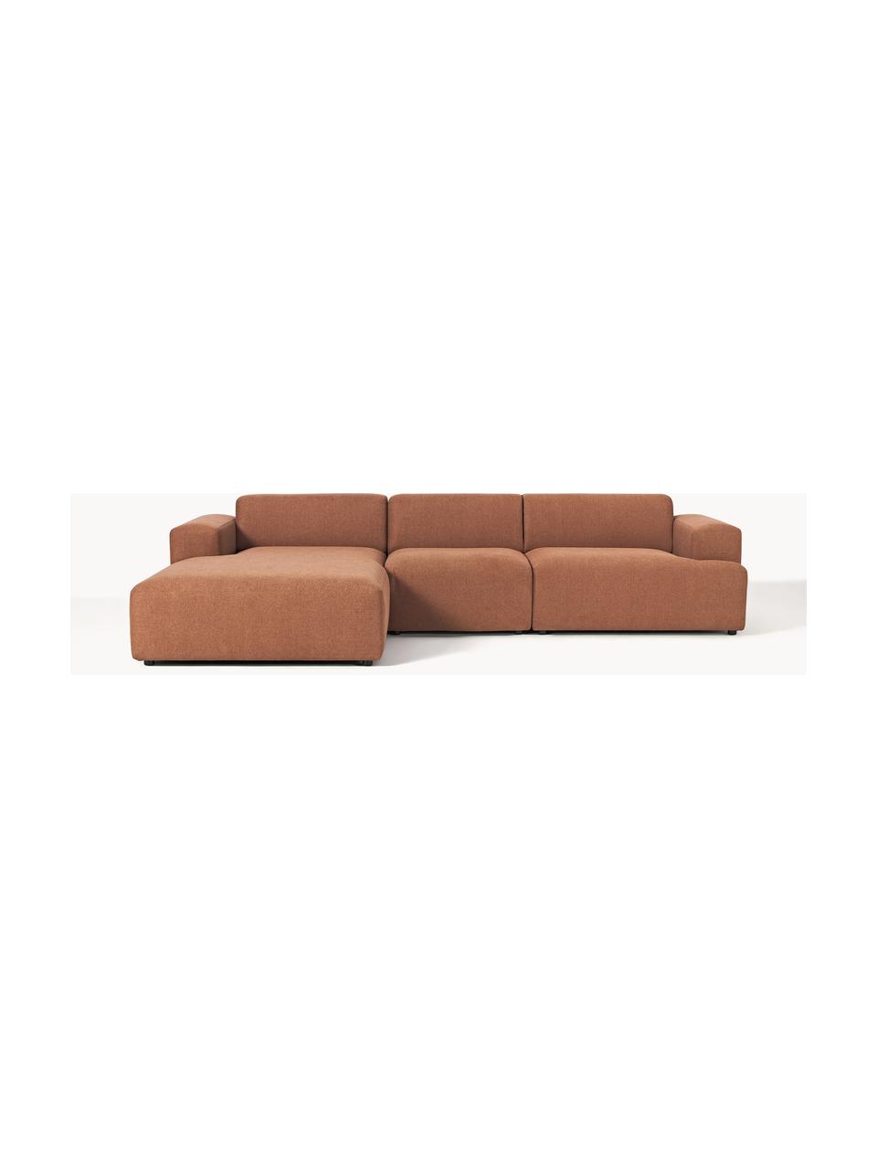 Ecksofa Melva (4-Sitzer), Bezug: 100 % Polyester Der strap, Gestell: Massives Kiefern- und Fic, Füße: Kunststoff Dieses Produkt, Webstoff Nougat, B 319 x T 195 cm, Eckteil links