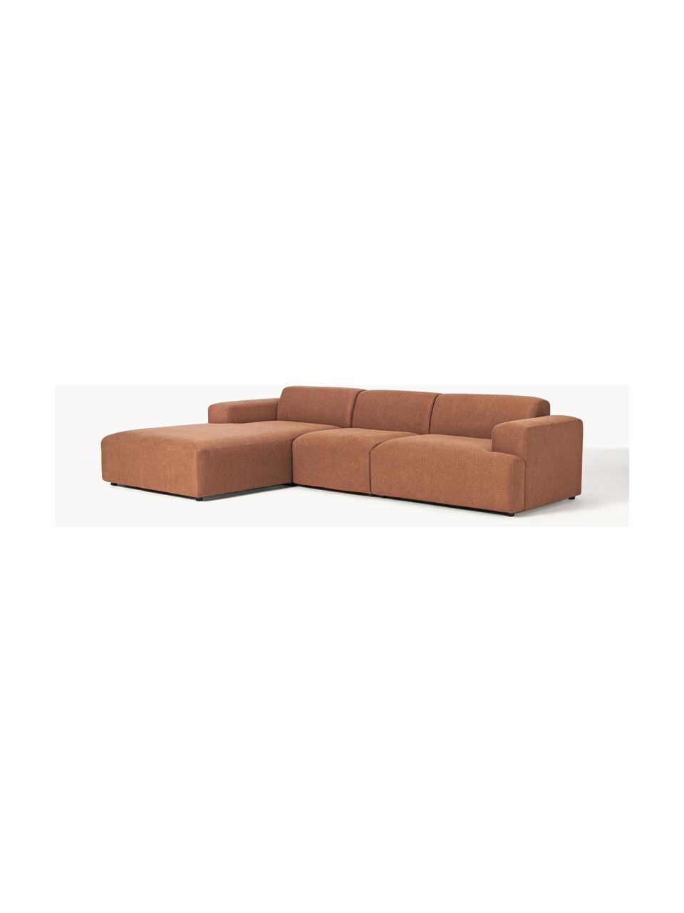 Ecksofa Melva (4-Sitzer), Bezug: 100 % Polyester Der strap, Gestell: Massives Kiefern- und Fic, Webstoff Nougat, B 319 x T 195 cm, Eckteil links