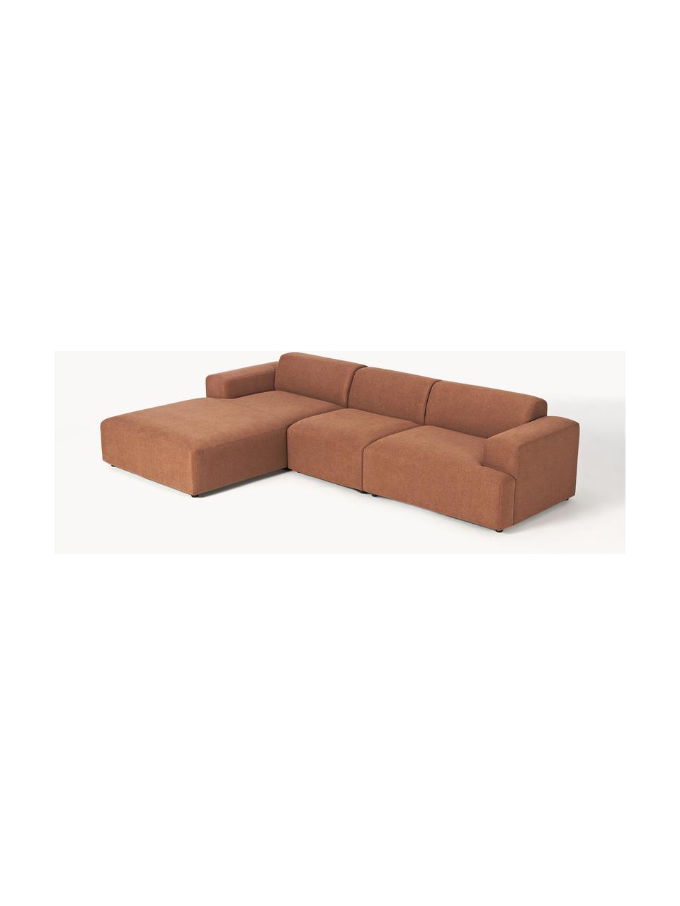 Ecksofa Melva (4-Sitzer), Bezug: 100 % Polyester Der strap, Gestell: Massives Kiefern- und Fic, Füße: Kunststoff Dieses Produkt, Webstoff Nougat, B 319 x T 195 cm, Eckteil links