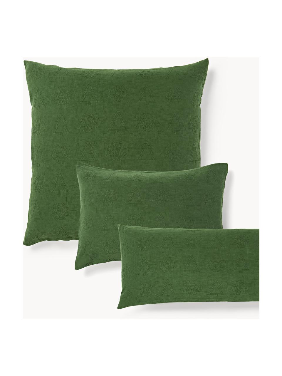 Taie d'oreiller jacquard avec motif de Noël Sanvi, Vert foncé, larg. 50 x long. 70 cm