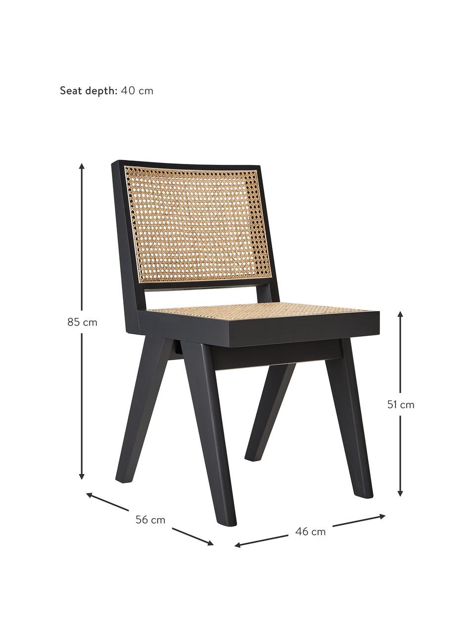 Chaise cannage Sissi, Noir avec cannage, larg. 46 x prof. 56 cm