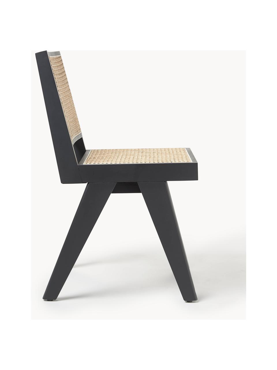 Silla de madera con tejido vienés Sissi, Estructura: madera de roble maciza, Negro, beige claro, An 46 x F 56 cm