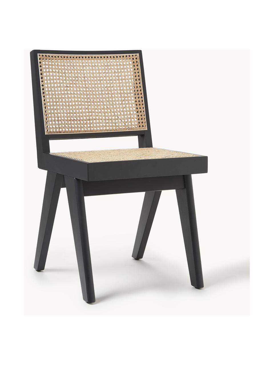 Silla de madera con tejido vienés Sissi, Estructura: madera de roble maciza, Negro, beige claro, An 46 x F 56 cm