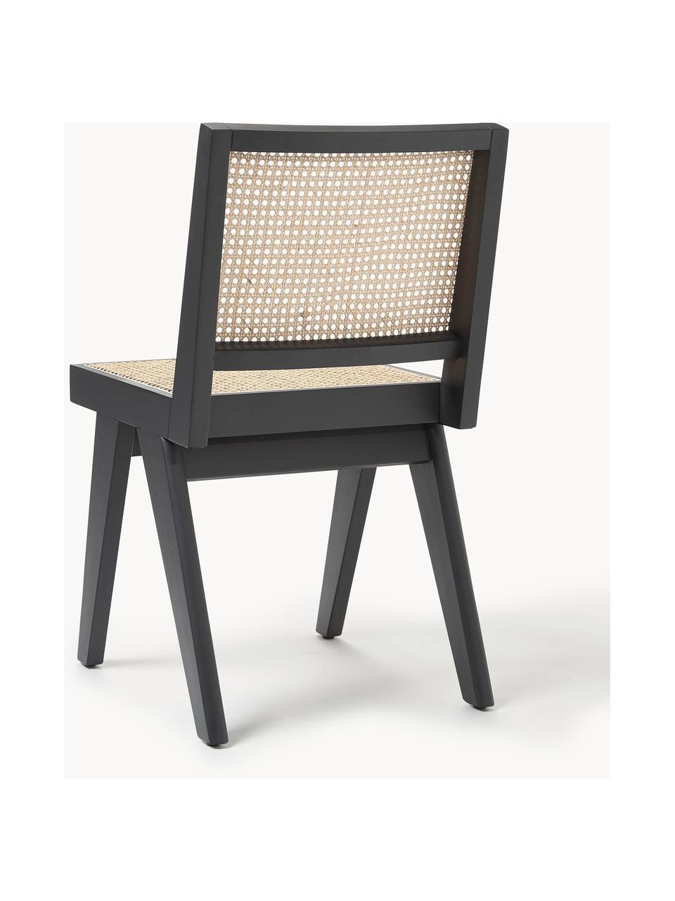 Silla de madera con tejido vienés Sissi, Estructura: madera de roble maciza, Negro, beige claro, An 46 x F 56 cm