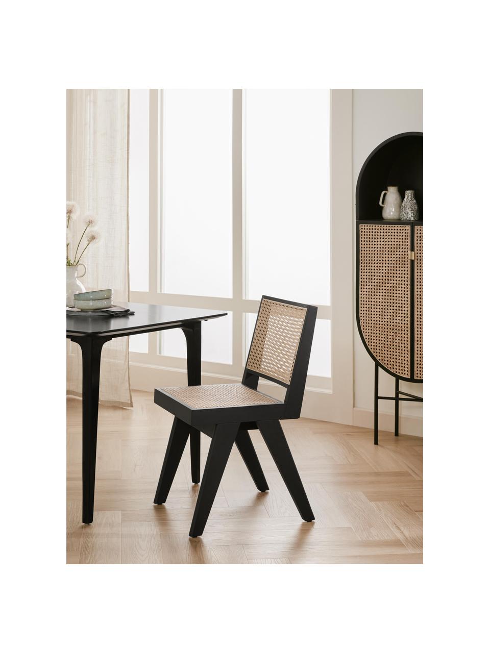 Houten stoel Sissi met Weens vlechtwerk, Frame: massief eikenhout, Rotan, zwart, B 46 x D 56 cm
