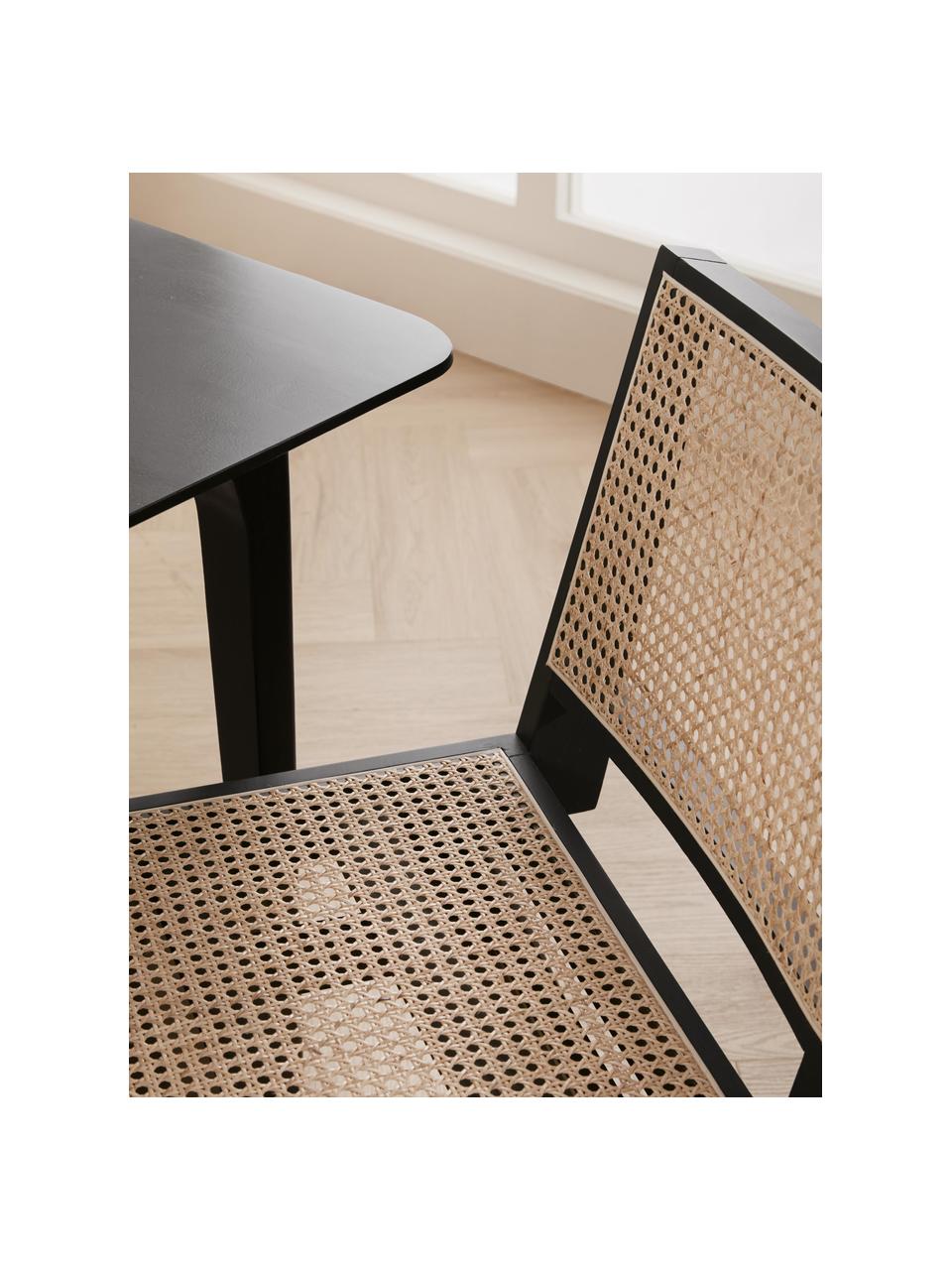 Krzesło z drewna z plecionką wiedeńską Sissi, Stelaż: lite drewno dębowe, Rattan, czarny, S 46 x G 56 cm