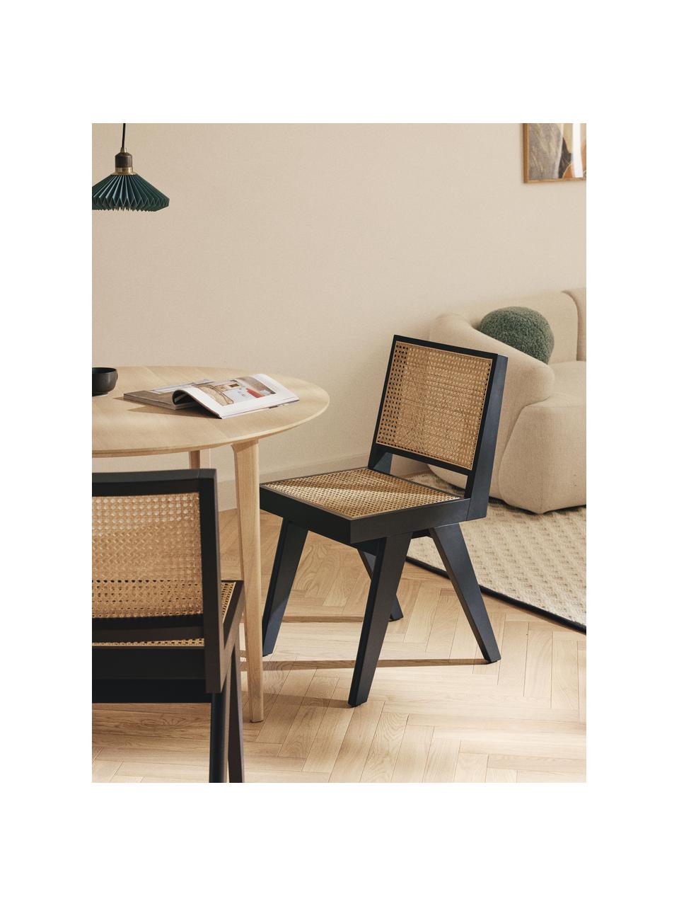 Silla de madera con tejido vienés Sissi, Estructura: madera de roble maciza, Negro, beige claro, An 46 x F 56 cm