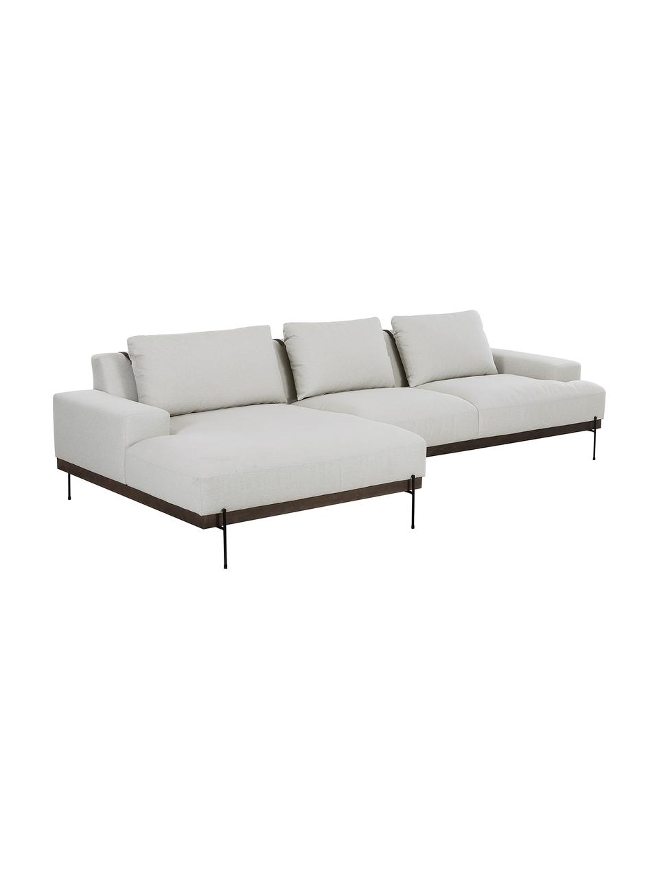 Hoekbank Brooks met metalen poten, Bekleding: polyester De hoes is niet, Frame: massief grenenhout, Frame: grenenhout, gelakt, Poten: gepoedercoat metaal, Geweven stof beige, B 315 x D 148 cm, hoekdeel links